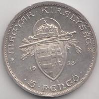 1938. 5P Ag "Szent István" T:2 patina