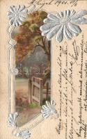 Floral Art Nouveau Emb. greeting card (cut)