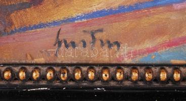 Olvashatatlan jelzéssel: Szoba enteriőr. Olaj, fa, üvegezett sérült antik kerteben, 36×45 cm