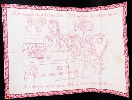 3 db hímzett terítő és egy hímzett falvédő, 20×30-60×40 cm