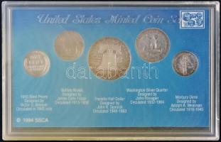 Amerikai Egyesült Államok 1927-1961. 1c-1/2$ Ag 5db-os szett plasztiktokban T:vegyes
USA 1927-1961. ...