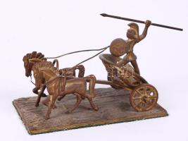 Chariot harcos, öntött réz, hibás lovak kiesnek, h:22 cm, m:17 cm