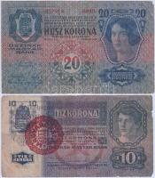 1912-15. 10K + 20K + 100K (2x) mindegyik piros Magyarország körbélyegzővel + "Felülbélyegzés 19...