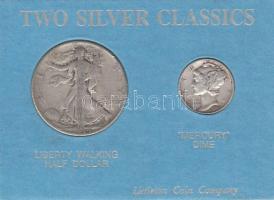 Amerikai Egyesült Államok 1944. 1D Ag "Mercury" + 1944. 1/2$ Ag "Walking Liberty" T:2-,3 USA 1944. Dime Ag "Mercury" + 1944. 1/2$ Ag "Walking Liberty" C:VF,F