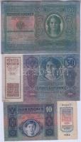 1912-17. 10K + 20K + 50K + 100K  "Felülbélyegzés Baja Járás Főszolgabíró 1919. jan.16." bé...