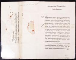 1816 Helytartótanácsi levél Besztercebánya szabad királyi város számára, hadügyi témakörben. Német nyelvű melléklete: Instruction für die Militar Behorden, die Beurlaubung hungarischer Soldaten betreffend. Sérülésmentes. Aláírók: Brunswick József, Latinovits János / 1816 Letter from the Councils of Governor-General to Besztercebánya, free royal town, about military cases. Its enclosure: Instruction für die Militar Behorden, die Beurlaubung hungarischer Soldaten betreffend. Undamaged. 21,5x34 cm