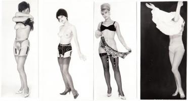 1960-1970 Lányok fehérneműben, 7db finoman erotikus fotó / 
Girls in underware, cca 15x6cm
