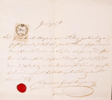 1859 gróf Hugonnay Kálmán nagytétényi földesúr saját kézzel írt bizonyítványa embere részére viaszpecséttel