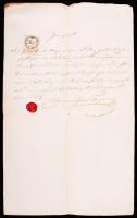1859 gróf Hugonnay Kálmán nagytétényi földesúr saját kézzel írt bizonyítványa embere részére viaszpe...