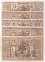 Német Birodalom / Császárság 1910. 1000M hétjegyű sorszám, piros pecsét (5x) T:I-/II
German Empire 1...