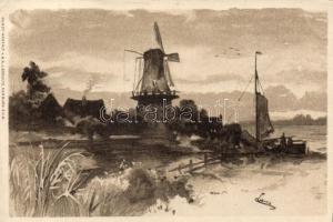 1899 Landscape, windmill, litho minicard (11.5 × 8 cm)