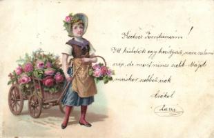 1899 Girl, floral litho (EB)