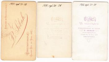 1872 Pascal Sébah (1823-1886): Török kiskereskedők, áruszállítók. 3db keményhátú fénykép, vizitkárty...