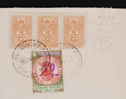 1937 Győr hirdetőoszlop tervrajza illetékbélyegekkel