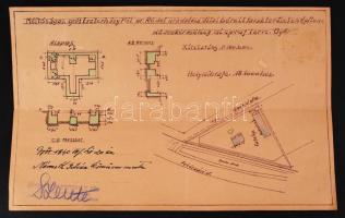 1940 Győr, szekérmérleg alaprajz gróf Eszterházy Pál részére, kézzel rajzolt, illetékbélyegekkel