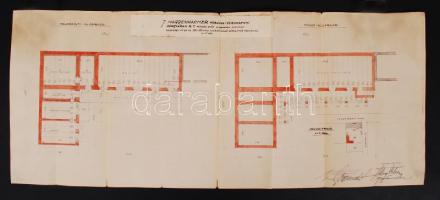 1927 Győr, a Haggenmacher Kőbányai Sörgyár győri lerakatának tervrajza, építőmester: Klug(?) Antal, kézzel rajzolt, illetékbélyegekkel