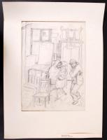 Ék Sándor (1902-1975): "Pauperisierung". Grafit, papír, jelzett ("ÉK"), paszpart...