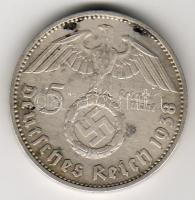 D.3.Reich 1938F 5M Ag "Hindenburg" h.k-tel T:2-/3+