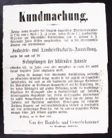 1863 Pozsonyi Kereskedelmi és Iparkamara: felhívás kiállítási tárgyakkal kapcsolatban az 1865-ben tartandó ipari és mezőgazdasági kiállításra; nyomtatott, 1 oldal / 1863 Pressburg Call of the Industrial Chamber; printed, 1 page