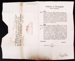 1795 budai helytartótanács határozatai, József főherceg, későbbi nádor saját kezű aláírásával: a kassai ispáni hellyel, valamint a a kereskedelmi adózással kapcsolatban; hajtogatott