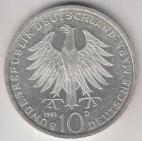 Németország 1992D 10M Ag "Pour le Mérite" T:1- Germany 1992D 10 Mark Ag "Pour le Mérite" C:AU