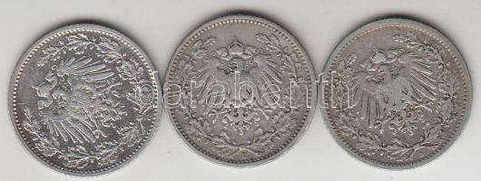 Német Birodalom 1905A/E/F 1/2M Ag 3db klf T:2,2-
German Empire 1905A/E/F 1/2 Mark Ag 3 different C:X...