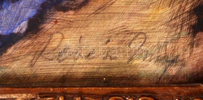 Révész Imre (1859-1945): Közös ima. Színezett rézkarc, papír, jelzett, üvegezett, antik keretben. 48...