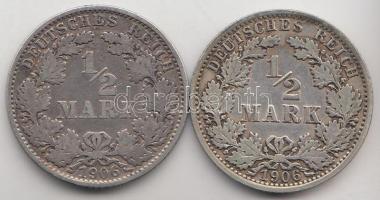 Német Birodalom 1906A/E 1/2M Ag 2db klf T:2,2- German Empire 1906A/E 1/2 Mark Ag 2 different C:XF,VF