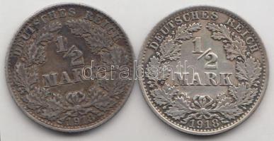 Német Birodalom 1918A/D 1/2M Ag 2klf T:2 German Empire 1918A/D 1/2 Mark Ag 2 different C:XF