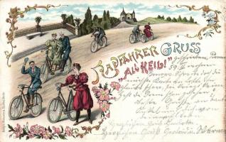 Cyclists 'Radfahrer Gruss All Heil' litho