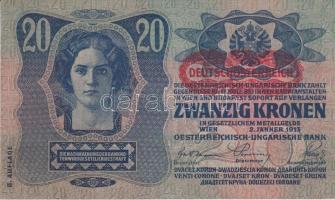 1913. 20K II. kiadás vízjeles papír, piros "Deutschösterreich" T:I