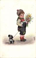 Boy with flowers, dog s: WS (EK)