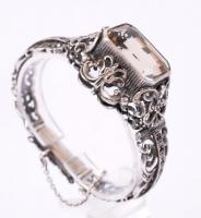 Filigrán ezüst (Ag.) karkötő és gyűrű, csiszolt féldrágakövekkel, jelzés nélkül, biztonsági lánccal,...