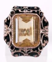 Filigrán ezüst (Ag.) karkötő és gyűrű, csiszolt féldrágakövekkel, jelzés nélkül, biztonsági lánccal,...