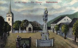 Vágbeszterce, statue, church, well