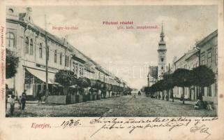 Eperjes, Fő utca, Berger Kávéház, görög katolikus templom / main street, church, café (EB)