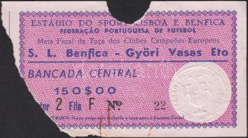 1965 A Győri Vasas ETO - SL Benfica közötti labdarúgó-mérkőzés belépőjegye / Ticket for football match