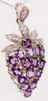 Eper alakú ezüst (ag) függő ezüst láncon cirkónia és ametiszt berakással díszítve / Silverpendant an...