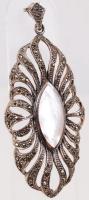 Ovális, áttört ezüst függő markazit és gyöngyház  berakással díszítve / Silver pendant oval, with na...