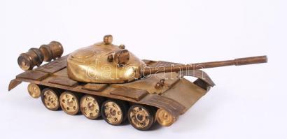 Réz tankmakett / Brass model of a tank, 26x10x5cm, 2,4kg