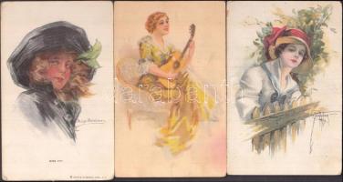 5 db háború előtti, szignós művészlap, vegyes minőség / 5 vintage, artist signed postcards (Usabal, Philip Boileau, Court Barber...)