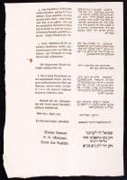 1798 Nyomtatvány: bécsi izraelita közösség elöljárói által kiadott hirdetmény egy izraelita kórház f...