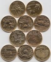 Amerika Egyesült Államok 1999-2006. 1/4$ klf aranyozott! emlékkiadások (10x) T:1
USA 1999-2006. Quar...