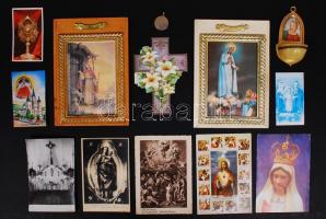 Vallási kegytárgyak, szentképek, vallási témájú képeslapok (16db)