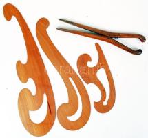 Fa vonalzók és kesztyűtágító, összesen: 4 db