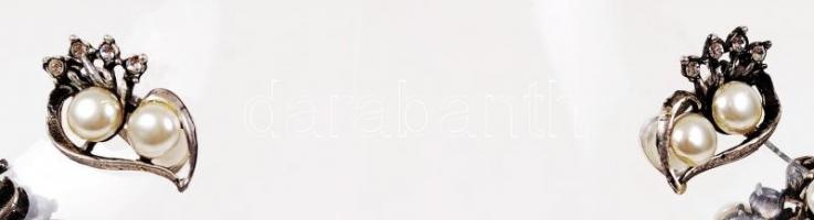 Divatékszer díszes fém collier 45 cm + fülbevaló szett műgyöngy és csiszolt üveg díszítéssel eredeti...