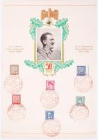 1939 A Führer 50 születésnapja emléklap alkalmi bélyegzésekkel + hozzávaló üvegezett keret / Hitler's 50th birthday with special cancellatiions + frame