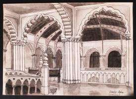 Ország Attila: 9db épülettanulmány, vegyes technika, papír, jelzett, 43x30cm