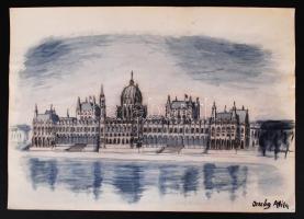 Ország Attila: 9db épülettanulmány, vegyes technika, papír, jelzett, 43x30cm