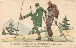 Dr. Roussel's Hémostyl, Hépamoxyl; skiing, advertisement (EB)